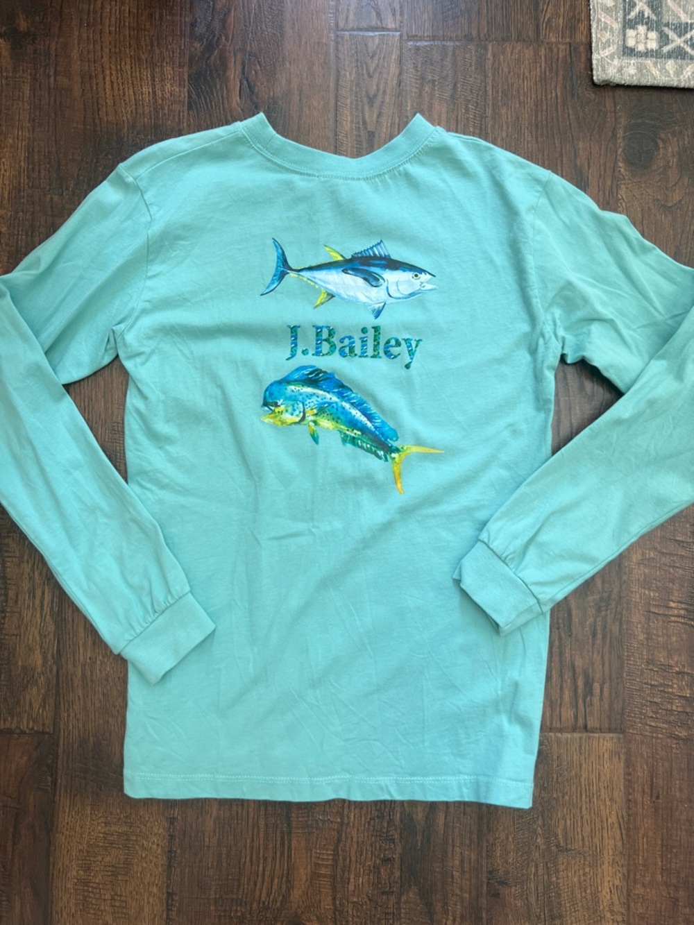 J. Bailey Aqua Long Sleeve Tee with Fish Graphic